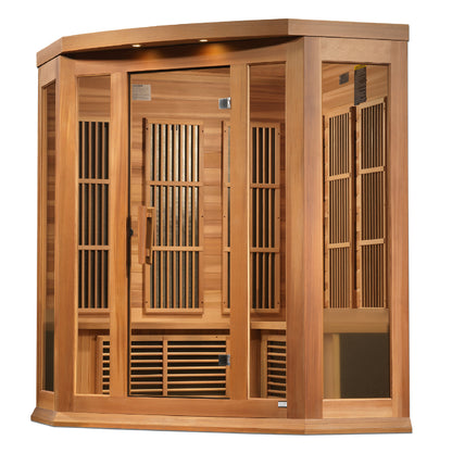 Maxxus 3 Person Corner Indoor Near Zero EMF FAR Infrared Sauna - Canadian Red Cedar